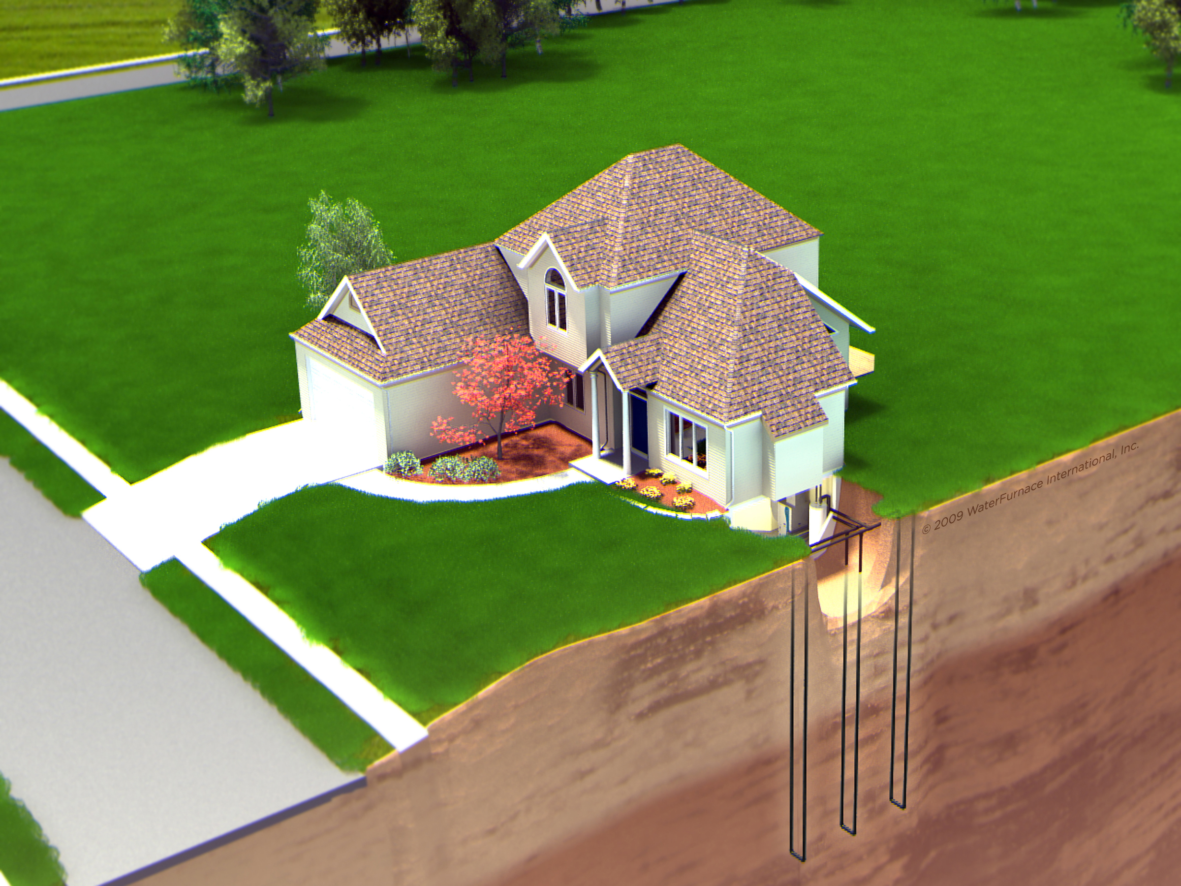 Residential geothermal vertical loop system diagram