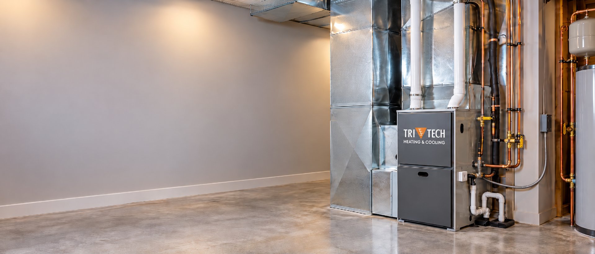 Finished high-efficiency gas furnace installation by Tri-Tech in Vancouver, WA, with sheet-metal ductwork