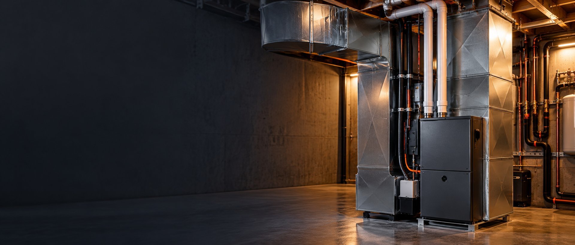 High-efficiency gas furnace with sealed ductwork and PVC venting in a Vancouver, WA basement